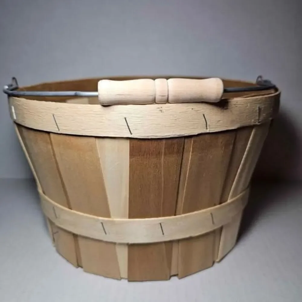 Two Toned One Peck Bushel Fruit Basket Harvest Farmhouse Natural, Unfinished